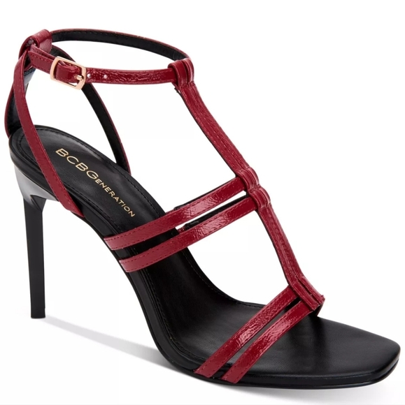BCBGENERATION Womens Red Caged Effect Isabela Square Toe Stiletto Sandal, 9.5 - Picture 1 of 5